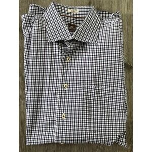 Peter Millar Shirt Button Down Men's XXL Blue Purple Check Plaid Cotton Crown